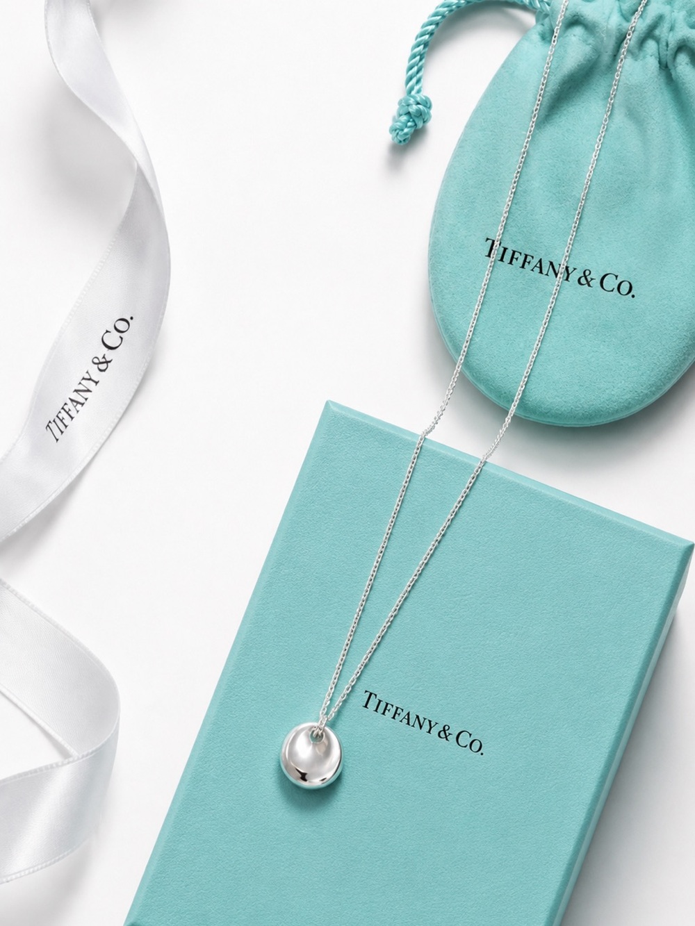 Tiffany & Co. Elsa Peretti Round Pendant Necklace Sterling Silver 18”